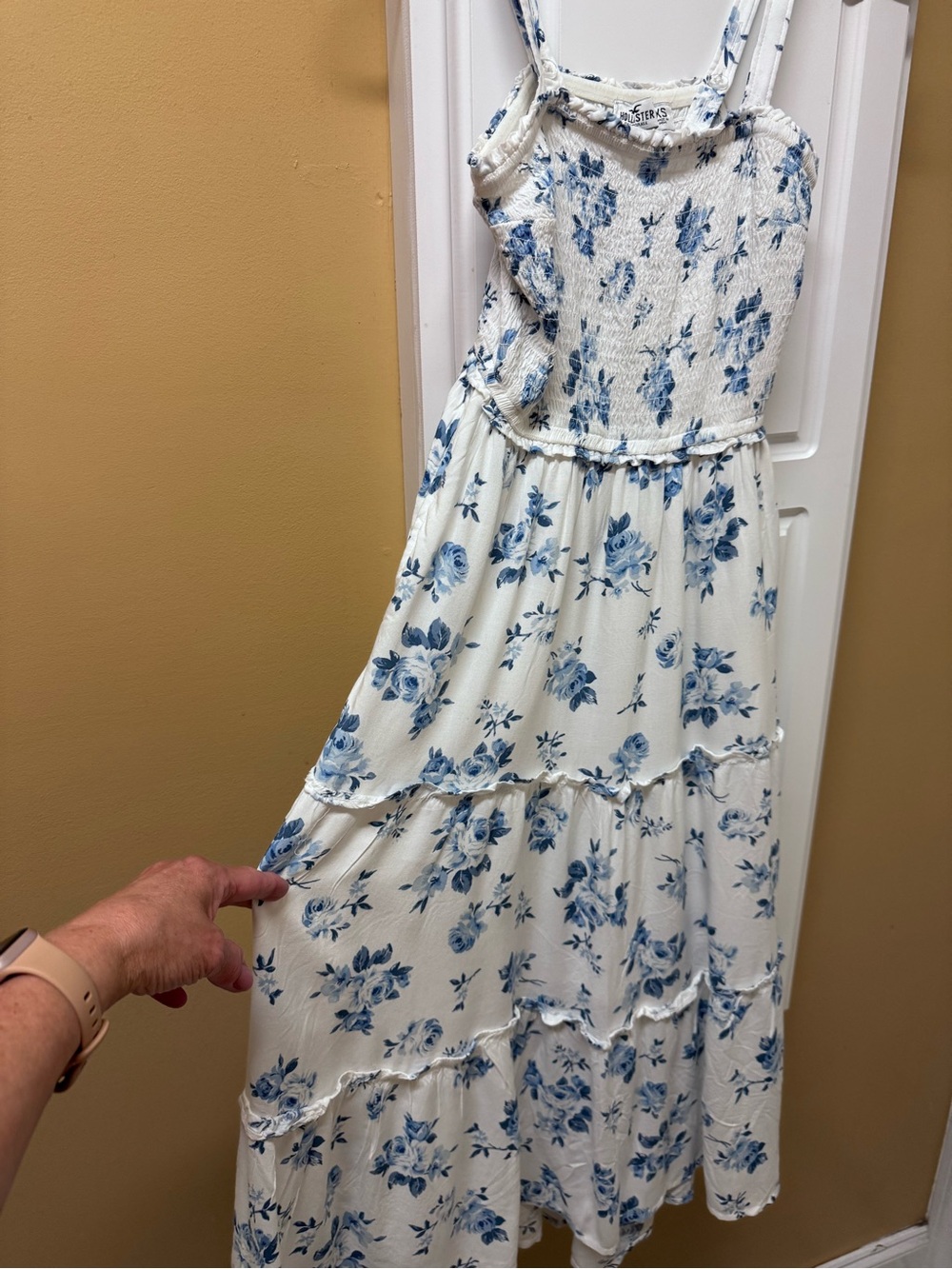 Hollister White Maxi Dress with Blue Floral- NWT- XS